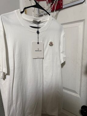 Moncler White Short-Sleeve Cotton Tee with Logo Patch